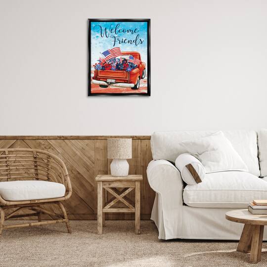 Stupell Industries Welcome Friends Americana Pickup Truck Floater Framed Art